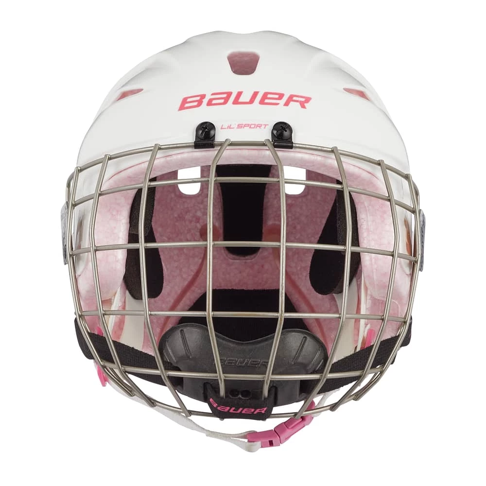 Bauer Lil' Sport Youth Hockey Helmet & Cage Combo, White & Pink - Image 4