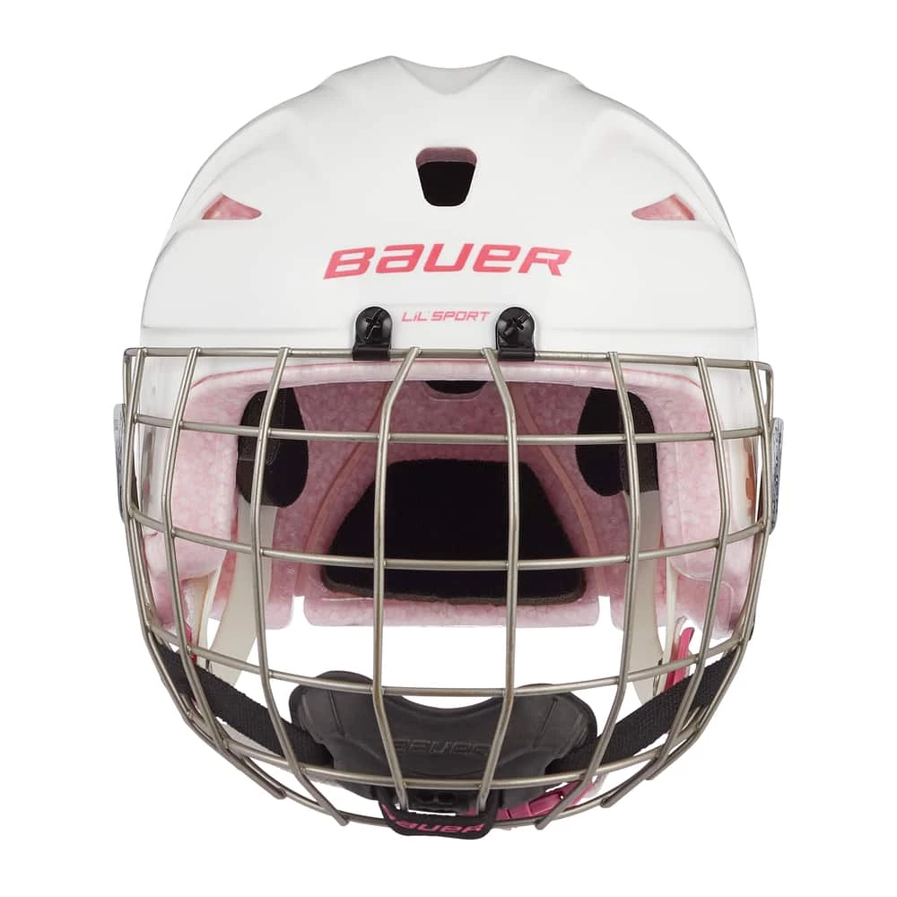 Bauer Lil' Sport Youth Hockey Helmet & Cage Combo, White & Pink - Image 3
