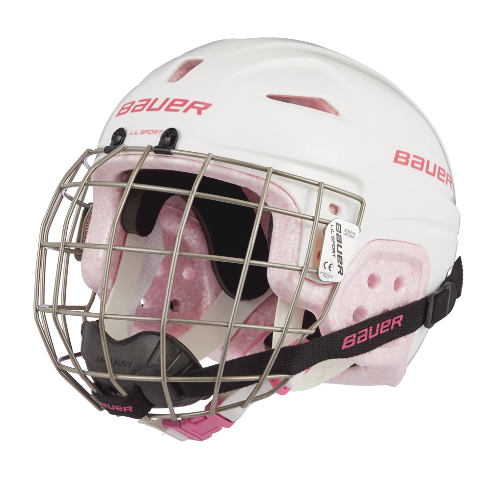 Bauer Lil' Sport Youth Hockey Helmet & Cage Combo, White & Pink